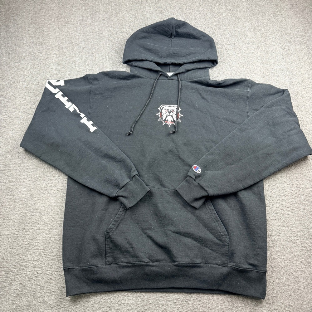 Champion Eco Authentic Men's L Large Bulldog Graphic Sleeve Print Hoodie Black L
